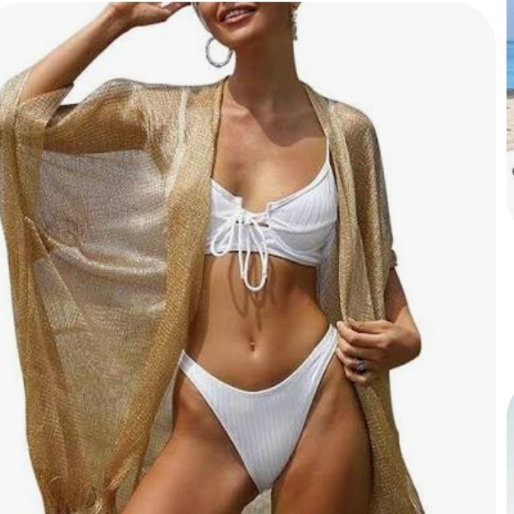 NWOT SOFT BEIGE SHIMMER Sheer Swim Cover